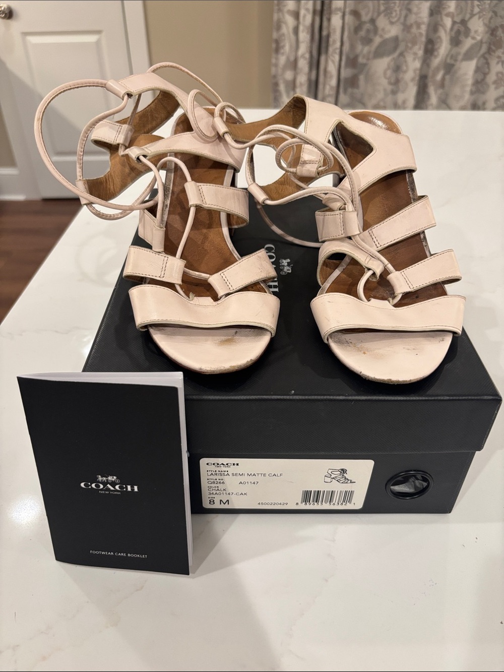 Coach Blush Pink Lace-Up Strappy Leather Heels